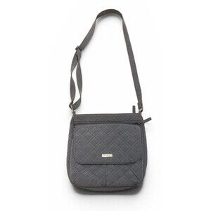 Vera Bradley Solid Gray Larger Messenger Bag Quilted Adjustable Strap
